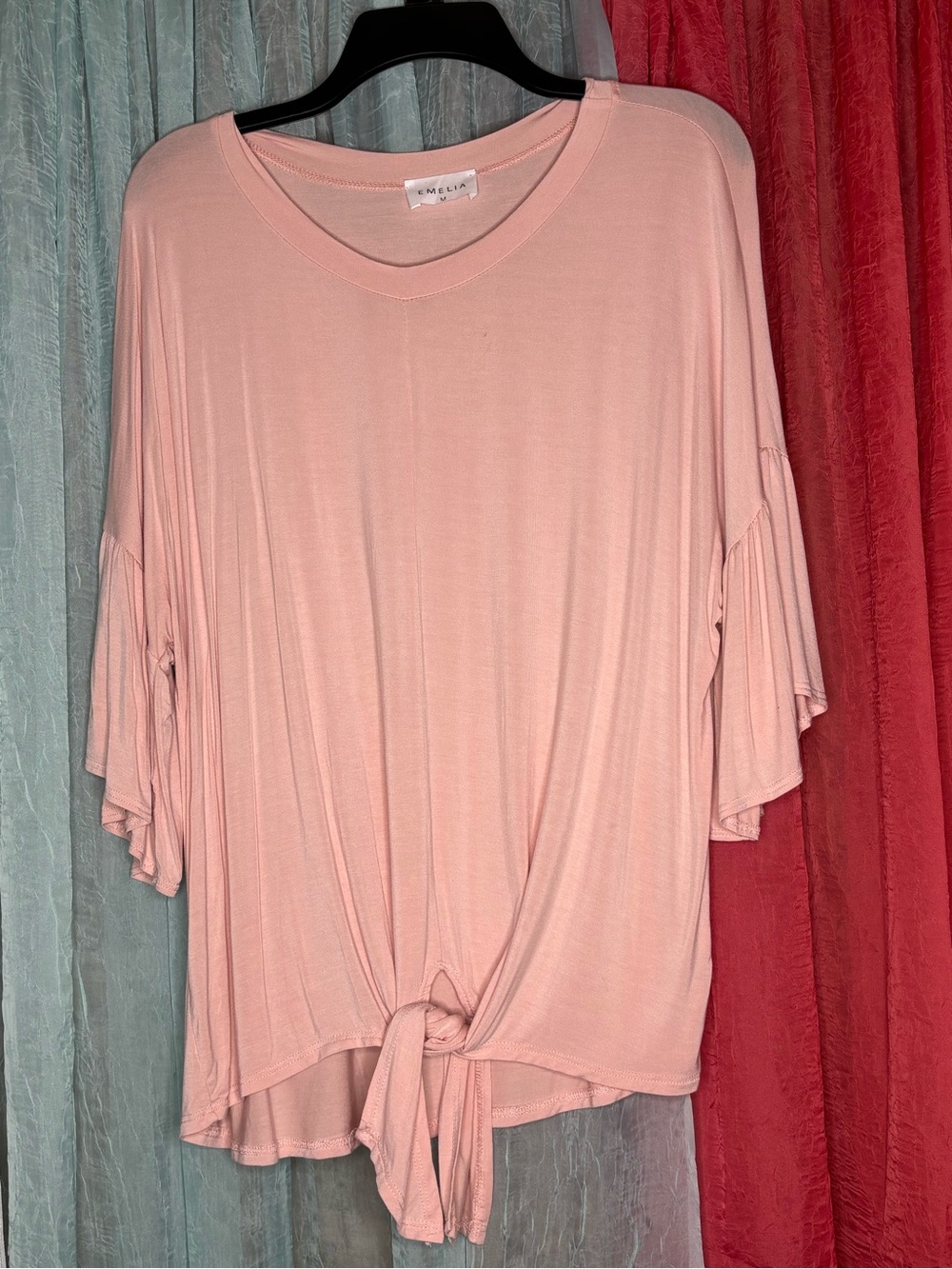 Relaxed Tie-Front Tunic Top in Soft Pink